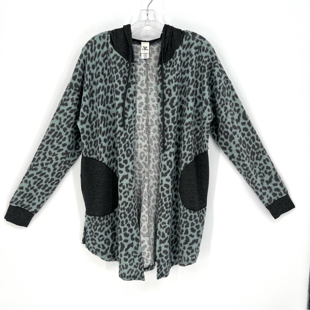 Sew In Love Womans Fleece Cardigan Blue Animal Print Contrast Hood & Pockets